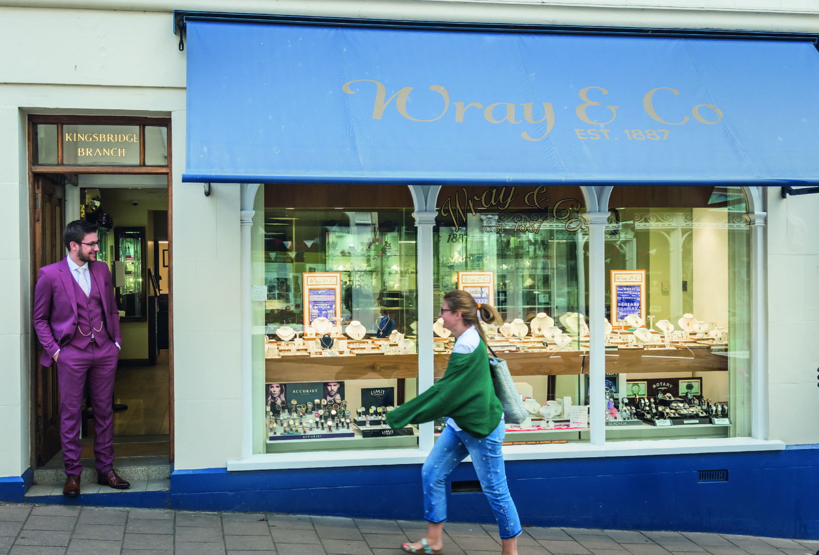 The Kingsbridge shop at 51 Fore Street, Andrew Jnr outside