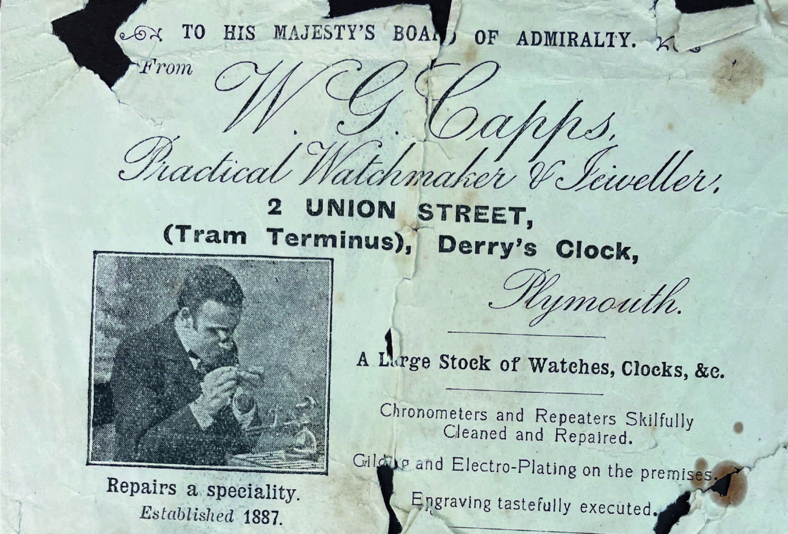 The original Plymouth shop advert, founder generation.